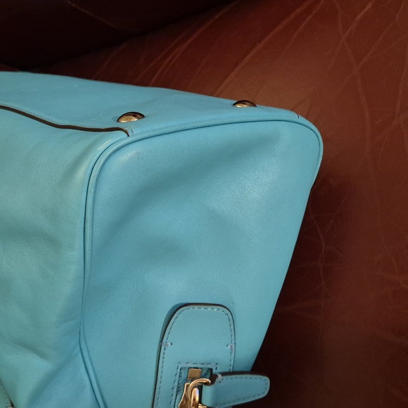 EUC 🌟 LN 🐦 COACH 🐦 HALEY (13') Leather PERFORATED Satchel 💙 ROBIN & BURGUNDY - Picture 8 of 15